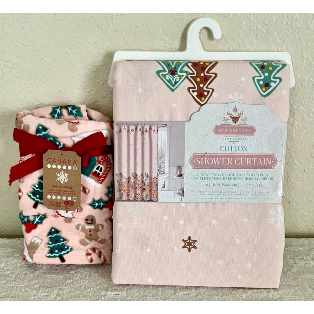 Gingerbread PINK Shower curtain & Hand towels